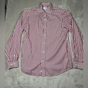 Amazon Buttoned Down Men’s Classic Fit Maroon Red White Striped Shirt 15-15.5